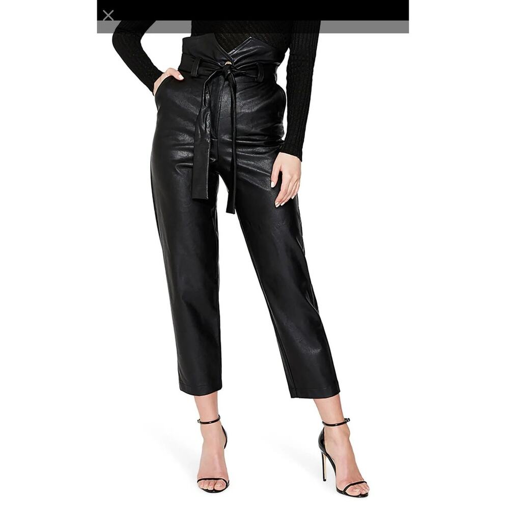 Bardot Debbie Textured Faux Black Leather Pants XS 4 High Waist Ankle
